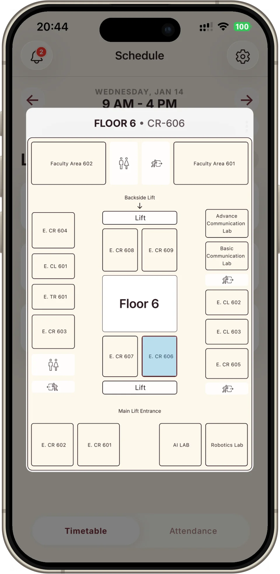 Campus floor plan map in the SHIT app